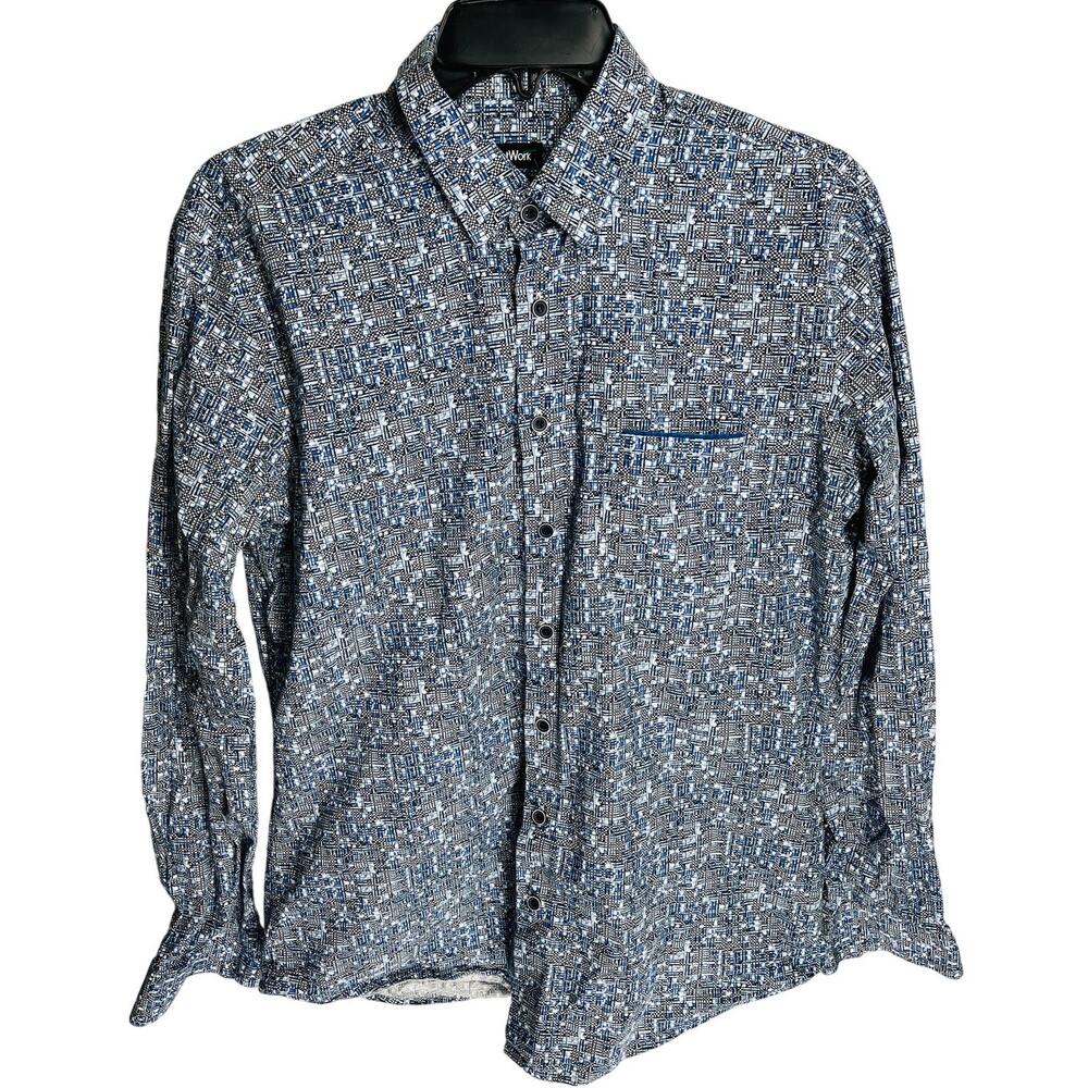NetWork Button Up Shirt 41 Blue Long Sleeves Slim Fit 100% Cotton Casual